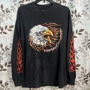 Vintage Eagle Biker Flame Long Sleeve Reno Nevada Black Shirt Sz Medium 90s